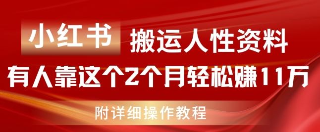 小红书搬运人性资料，有人靠这个2个月轻松赚11w，附教程【揭秘】-网创资源站