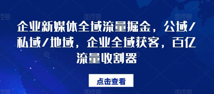 企业新媒体全域流量掘金，公域/私域/地域，企业全域获客，百亿流量收割器-网创资源站