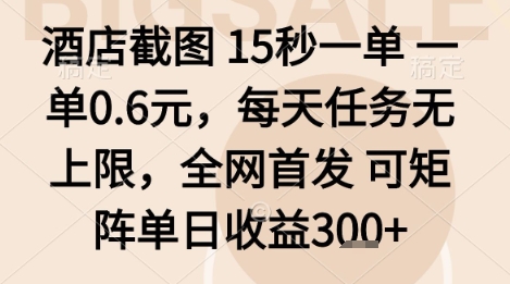 酒店截图项目，15秒一单，一单0.6米，每天任务无上限，全网首发可矩阵单日收益3张+【揭秘】-网创资源站