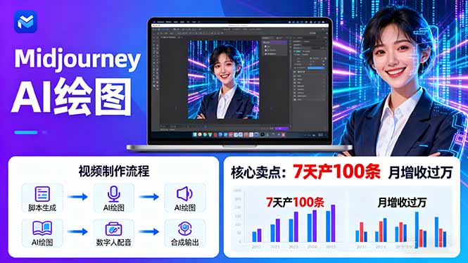 AI绘图照片开口说话视频制作：Midjourney+数字人，7天产100条月增收过万-网创资源站