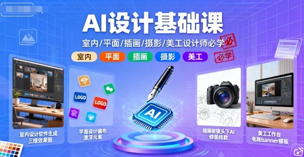 AI设计基础课，室内、平面、插画、摄影、美工设计师必学的-网创资源站