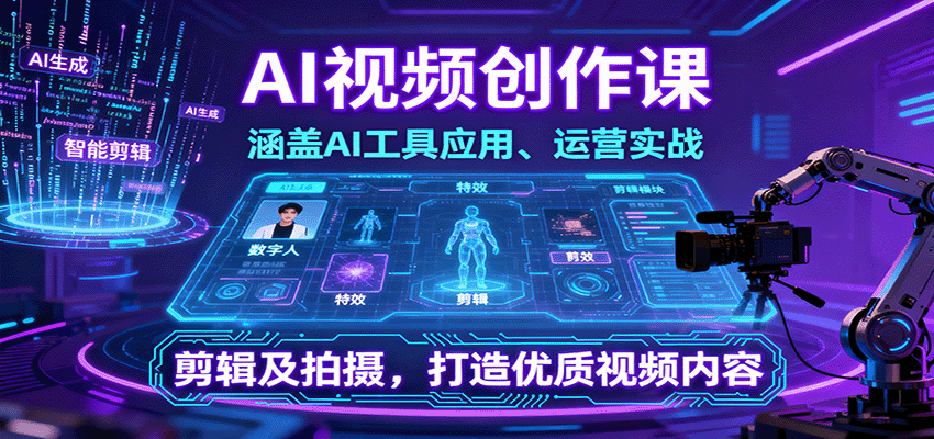 AI视频创作课，涵盖AI工具应用、运营实战、剪辑及拍摄，打造优质视频内容-网创资源站