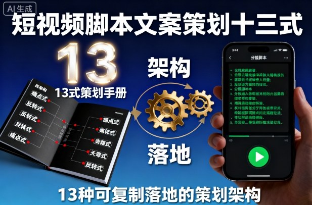 短视频脚本文案策划十三式，13种可复制落地的策划架构-网创资源站