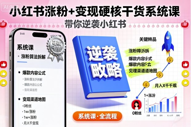 小红书涨粉+变现硬核干货系统课，带你逆袭小红书-网创资源站