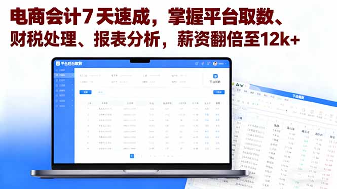 电商会计7天速成，掌握平台取数、财税处理、报表分析，薪资翻倍至12k+-网创资源站
