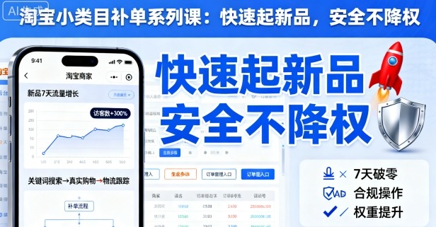 淘宝小类目补单系列课，快速起新品，安全不降权-网创资源站