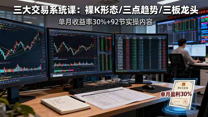 三大交易系统课：裸K形态/三点趋势/三板体系，单月收益率30%+92节实操内容-网创资源站
