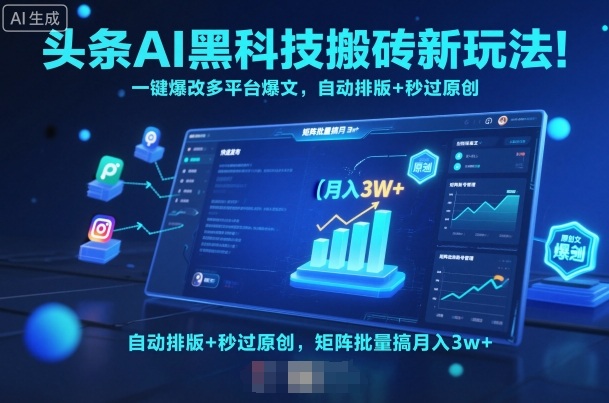 头条AI黑科技搬砖新玩法！一键爆改多平台爆文，自动排版+秒过原创，矩阵批量搞月入3w+【揭秘】-网创资源站
