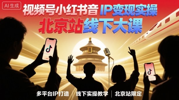 视频号小红书抖音IP变现实操北京站线下大课，40+行业短视频高变现姿势，100+IP高变现实操技术-网创资源站