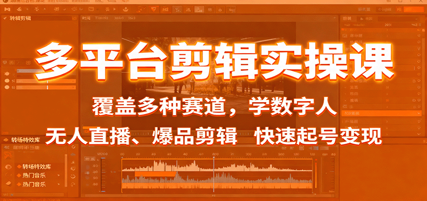 多平台剪辑实操课：覆盖多种赛道，学数字人、无人直播、爆品剪辑，快速起号变现-网创资源站