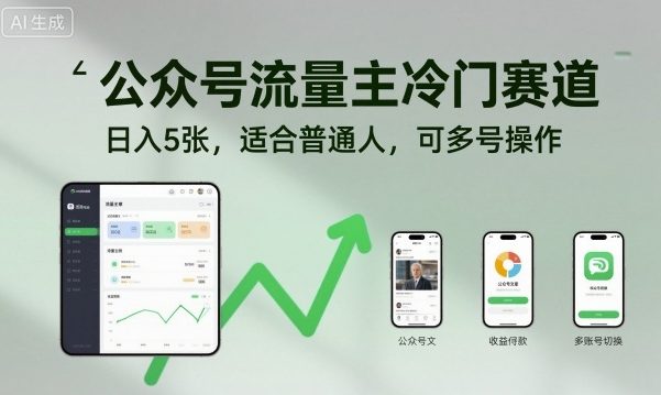 公众号流量主冷门赛道，日入5张，适合普通人，可多号操作-网创资源站