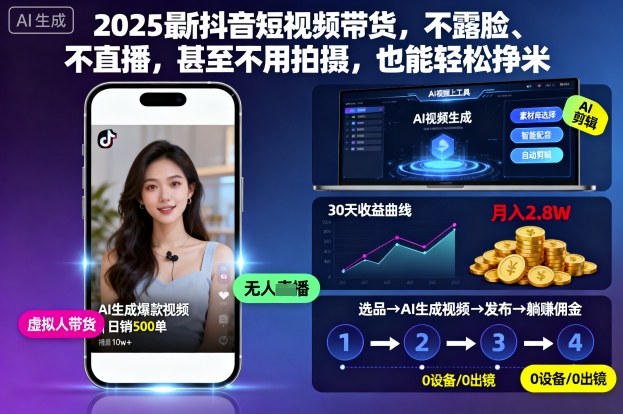 2025最新抖音短视频带货，不露脸、不直播，甚至不用拍摄，也能轻松挣米-网创资源站