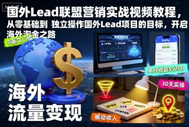 国外Lead联盟营销实战视频教程，从零基础到独立操作国外Lead项目的目标，开启海外淘金之路-网创资源站