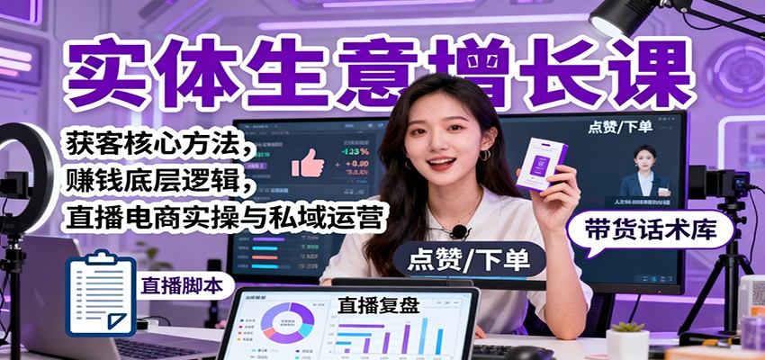 实体生意增长课：获客核心方法，赚钱底层逻辑，直播电商实操与私域运营-网创资源站