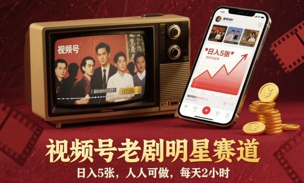 视频号老剧明星赛道，日入5张，人人可做，每天2小时-网创资源站