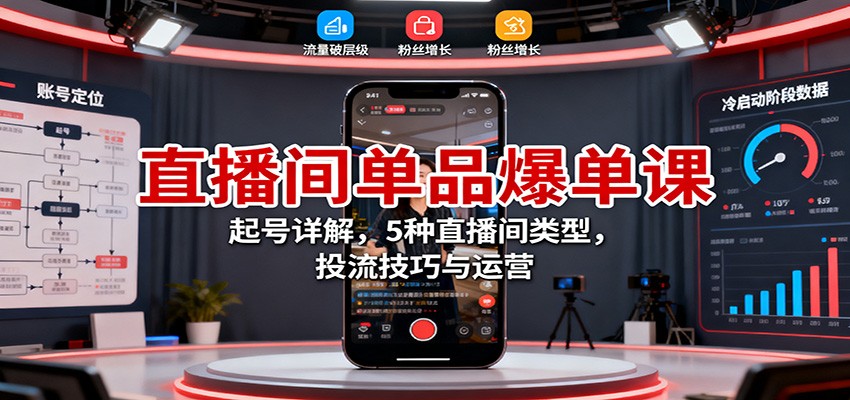 直播间单品爆单课：起号详解，5种直播间类型，投流技巧与运营-网创资源站