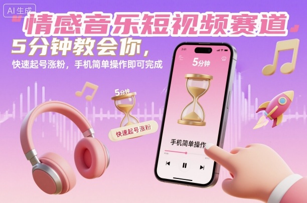 情感音乐短视频赛道，5分钟教会你，快速起号涨粉，手机简单操作即可完成-网创资源站