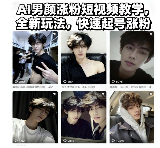 AI男颜涨粉短视频教学，全新玩法，快速起号涨粉-网创资源站