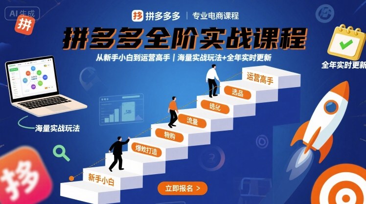 拼多多全阶实战课程，从新手小白到运营高手，海量实战玩法+全年实时更新【2025年10月更新】-网创资源站