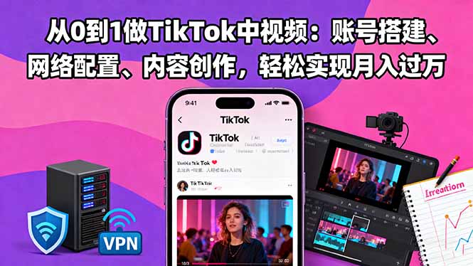 从0到1做TikTok中视频：账号搭建、网络配置、内容创作，轻松实现月入过万-网创资源站
