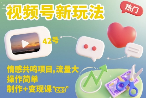 视频号新玩法，情感共鸣项目，流量大，操作简单，制作+变现课-网创资源站