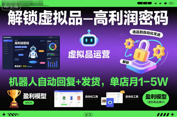 解锁虚拟品高利润密码：机器人自动回复+发货，单店月1-5W【揭秘】-网创资源站