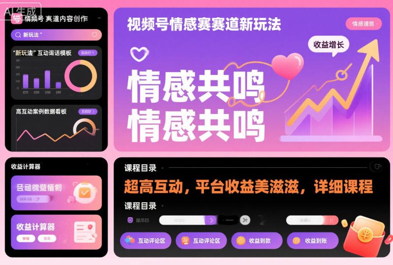 视频号情感赛道新玩法，超高互动，平台收益美滋滋，详细课程-网创资源站