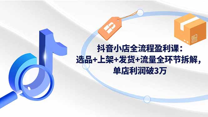 抖音小店全流程盈利课：选品+上架+发货+流量全环节拆解，单店利润破3万-网创资源站