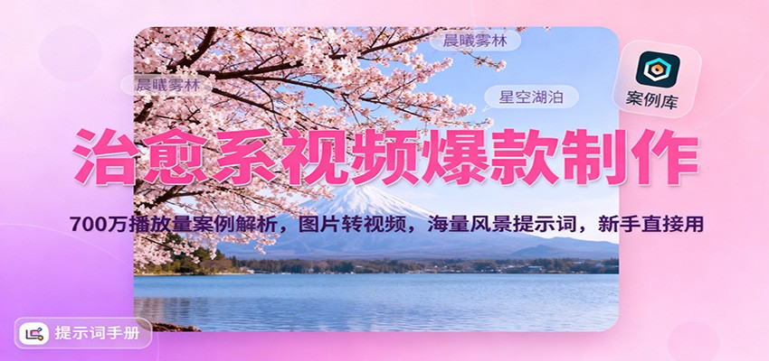 治愈系视频爆款制作，700万播放量案例解析，图片转视频，海量风景提示词，新手直接用-网创资源站