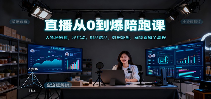 直播从0到爆陪跑课：人货场搭建，冷启动，排品选品，数据复盘，解锁直播全流程-网创资源站