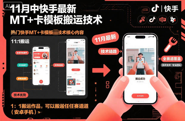 11月中快手最新MT+卡模板搬运技术，1：1搬运作品，可以搬运任何赛道(安卓手机)-网创资源站