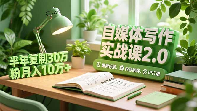 自媒体写作实战课2.0，爆款标题、内容结构、IP打造，半年复制30万粉月入10万+-网创资源站