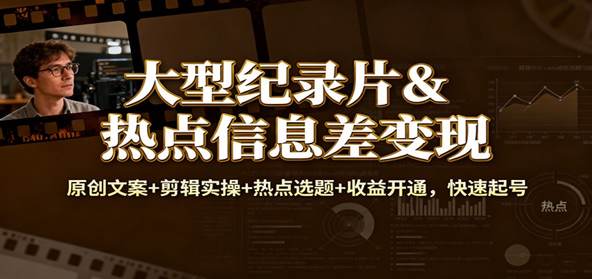 大型纪录片&热点信息差变现：原创文案+剪辑实操+热点选题+收益开通，快速起号-网创资源站