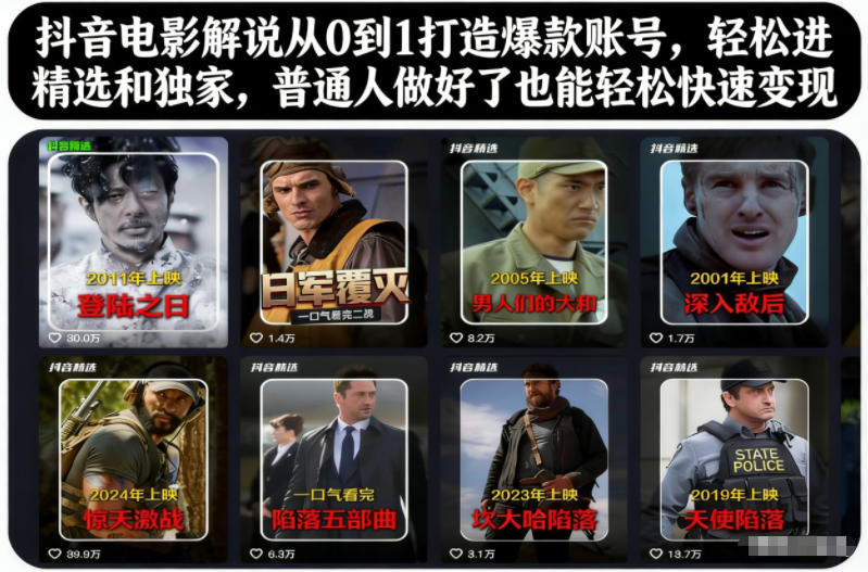 抖音电影解说从0到1打造爆款账号，轻松进精选和独家，普通人做好了也能轻松快速变现-网创资源站