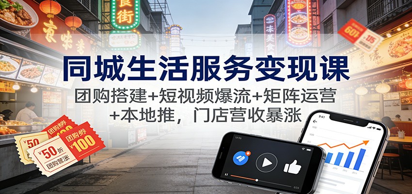 同城生活服务变现课：团购搭建+短视频爆流+矩阵运营+本地推，门店营收暴涨-网创资源站