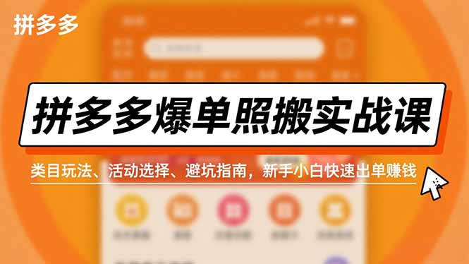 拼多多爆单照搬实战课，类目玩法、活动选择、避坑指南，新手小白快速出单赚钱-网创资源站
