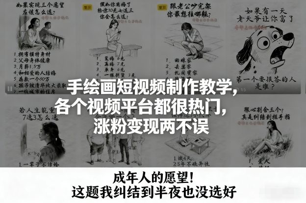 手绘画短视频制作教学，各个视频平台都很热门，涨粉变现两不误-网创资源站