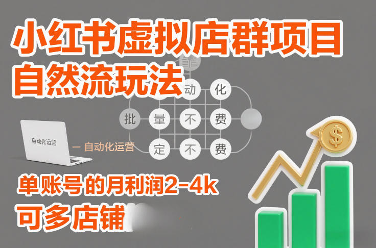 小红书虚拟店群项目，自然流玩法，批量自动化，稳定不费号，单账号的月利润2-4k，可多店矩阵-网创资源站