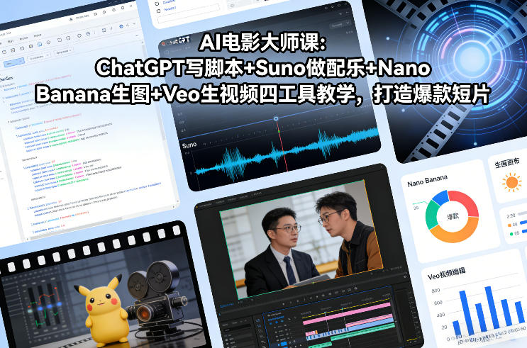 AI电影大师课：ChatGPT写脚本+Suno做配乐+Nano Banana生图+Veo生视频，打造爆款短片-网创资源站