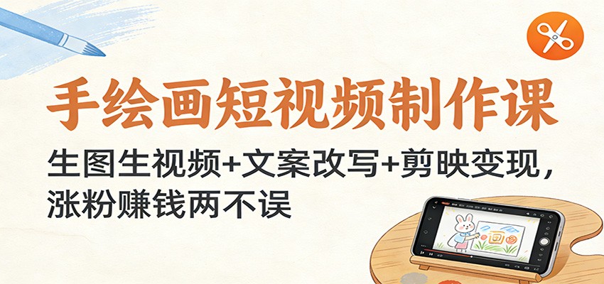 手绘画短视频制作课：生图生视频+文案改写+剪映变现，涨粉赚钱两不误-网创资源站