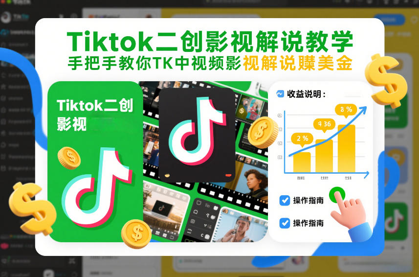 Tiktok二创影视解说教学，手把手教你TK中视频影视解说賺美金(更新26年1月)-网创资源站