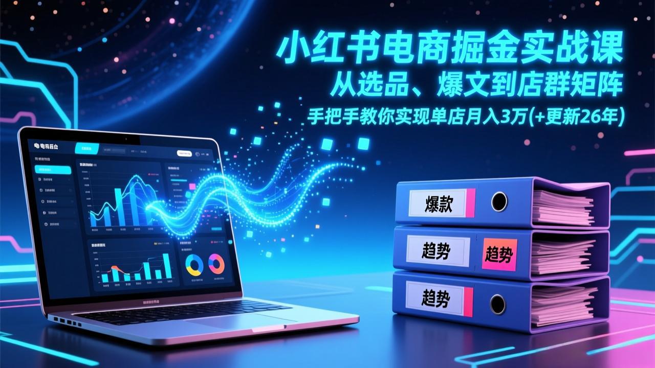 小红书电商掘金实战课，从选品、爆文到店群矩阵，手把手教你实现单店月入3万+(更新26年-网创资源站
