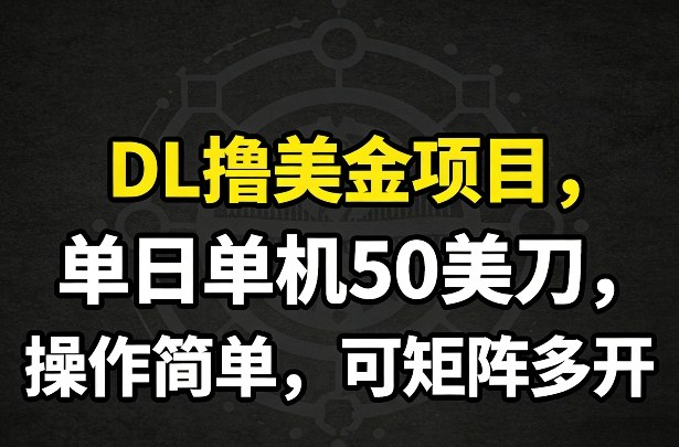 DL撸美金项目，单日单机50美刀，操作简单，可矩阵多开-网创资源站