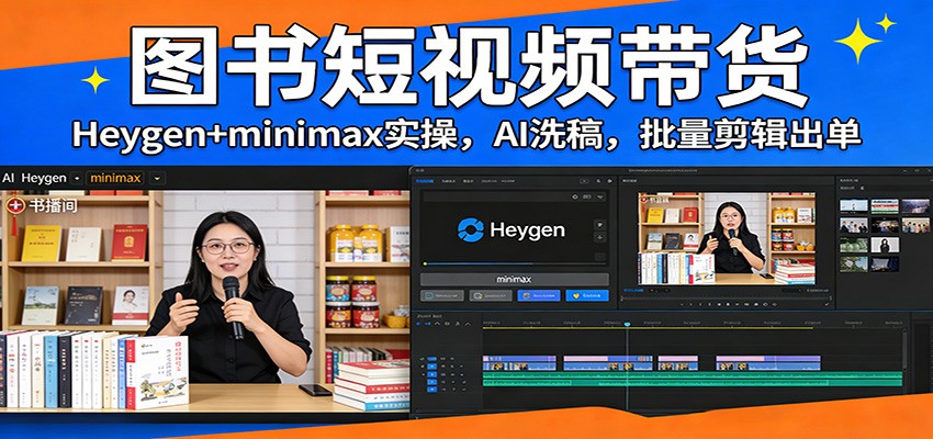 图书短视频带货：Heygen+minimax实操，AI洗稿 ，批量剪辑出单-网创资源站