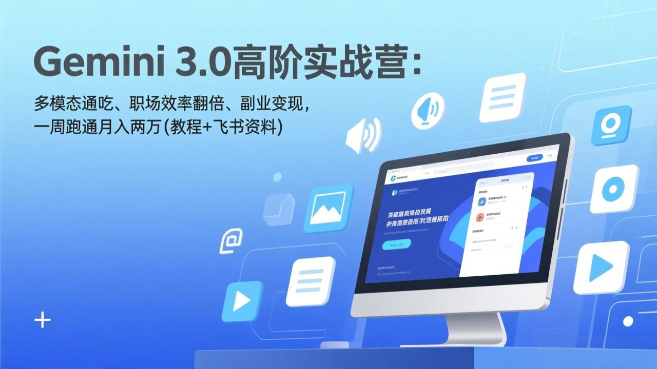 Gemini 3.0高阶实战营：多模态通吃、职场效率翻倍、副业变现，一周跑通月入两万(教程+飞书资料-网创资源站