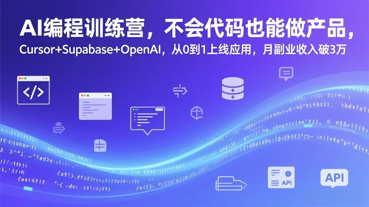 AI编程训练营，不会代码也能做产品，Cursor+Supabase+OpenAI，从0到1上线应用，月副业收入破3万-网创资源站