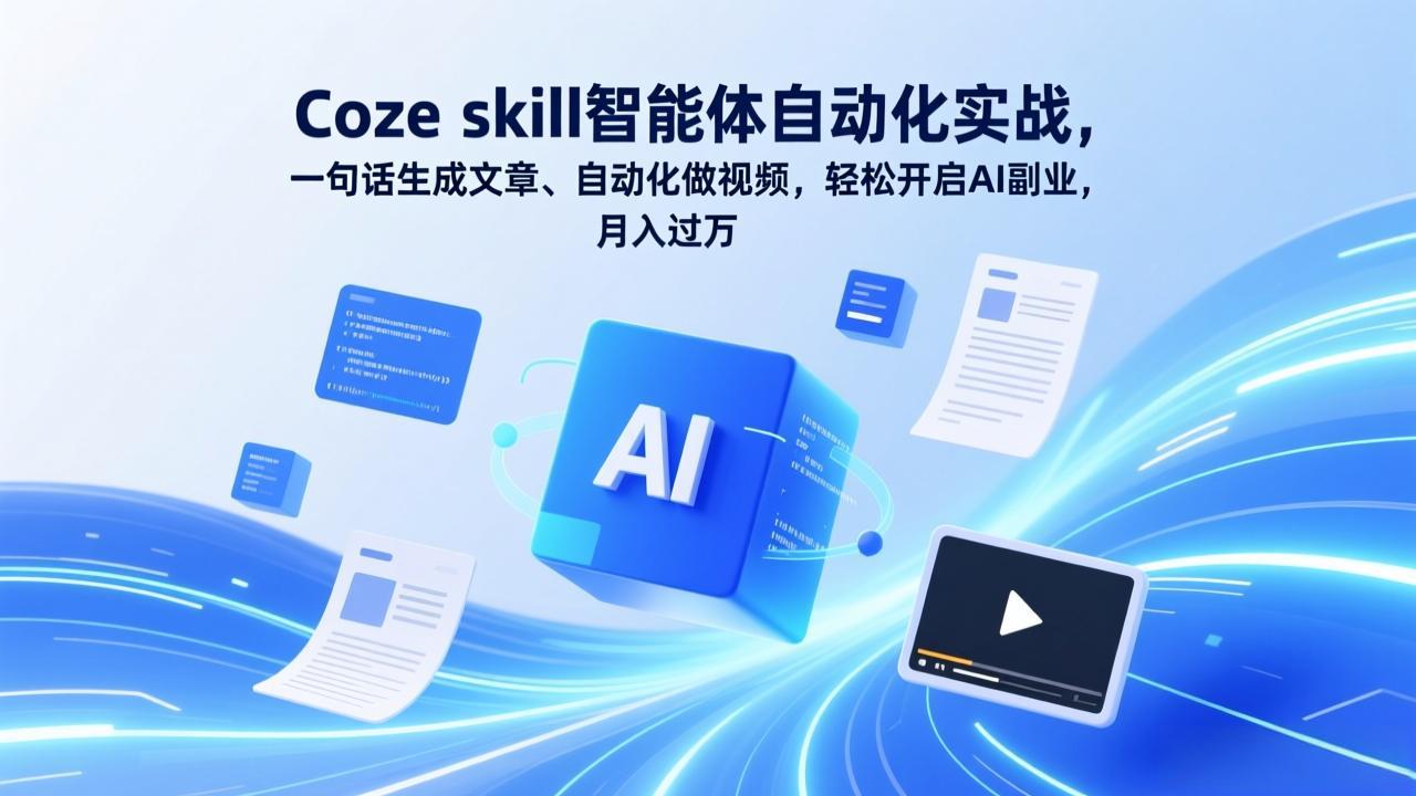 Coze skill智能体自动化实战，一句话生成文章、自动化做视频，轻松开启AI副业，月入过万-网创资源站