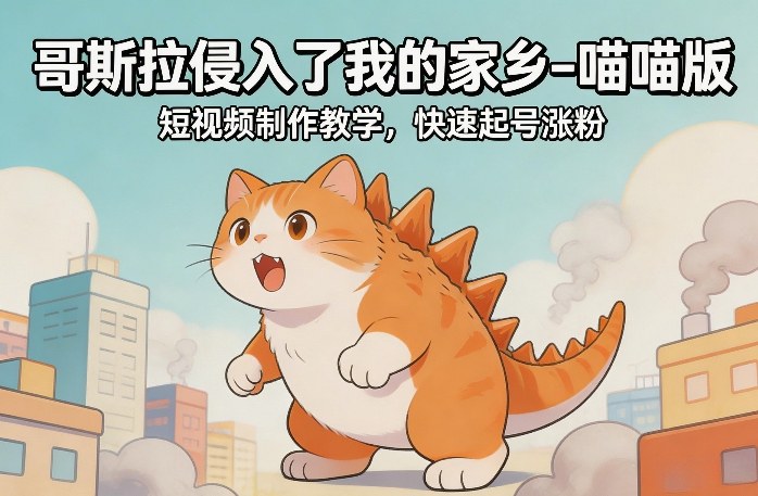 哥斯拉侵入了我的家乡–喵喵版短视频制作教学，快速起号涨粉-网创资源站