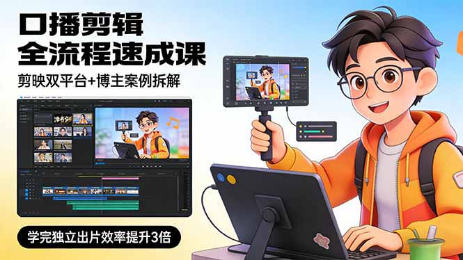 口播剪辑全流程速成课，剪映双平台+博主案例拆解，学完独立出片效率提升3倍-网创资源站