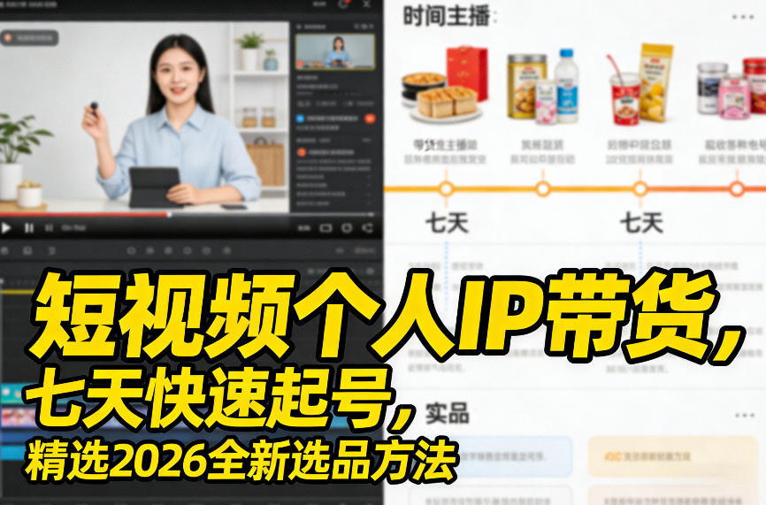 短视频个人IP带货，七天快速起号，精选2026全新选品方法-网创资源站